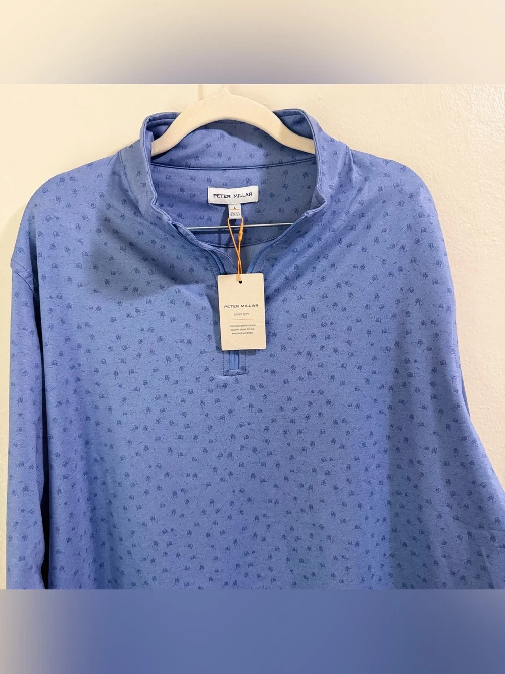 Peter Millar Perth Carts Performance Quarter Zip Pullover Blue Print NWT Men L